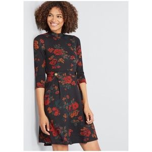 ModCloth A-Line, Floral-Print Dress with 3/4-Sleeves